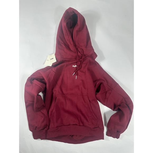 Aqilla Flex Hoodie Wine Cold Shoulder Open Back Hoodie XS/S New MSRP $128 - Picture 5 of 8